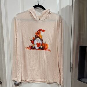 Cream Hoodie with Gnome and Pumpkin Design